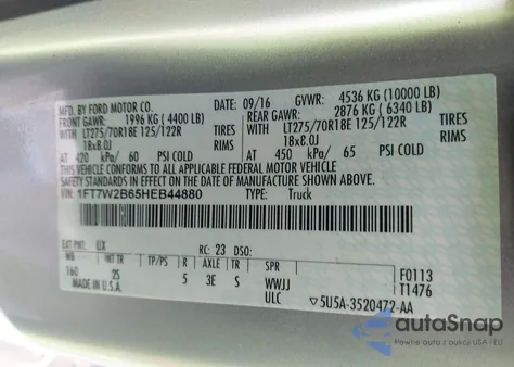 2017 Ford F-250 Xlt из США, поврежденный, VIN 1FT7W2B65HEB44880